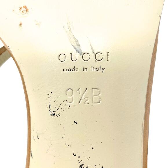 Gucci GG Logo Interlocking Tan Brown White Leather Strappy Heels Sandals US 9.5 - Picture 8 of 10